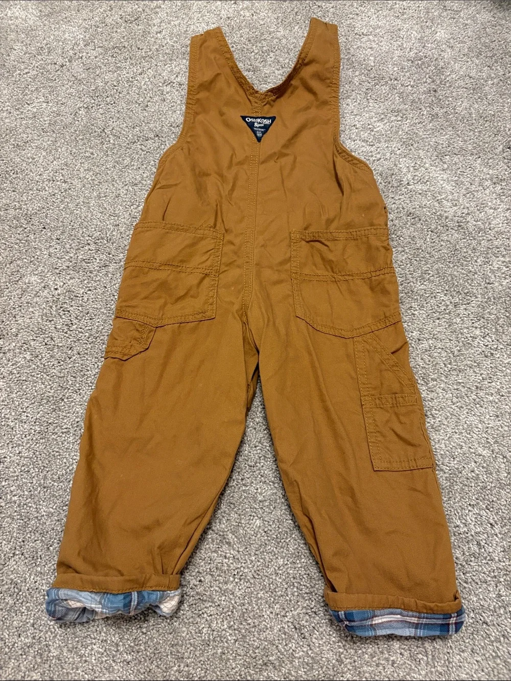 OshKosh B'gosh Toddler boy Brown Overalls and plaid shirt bundle